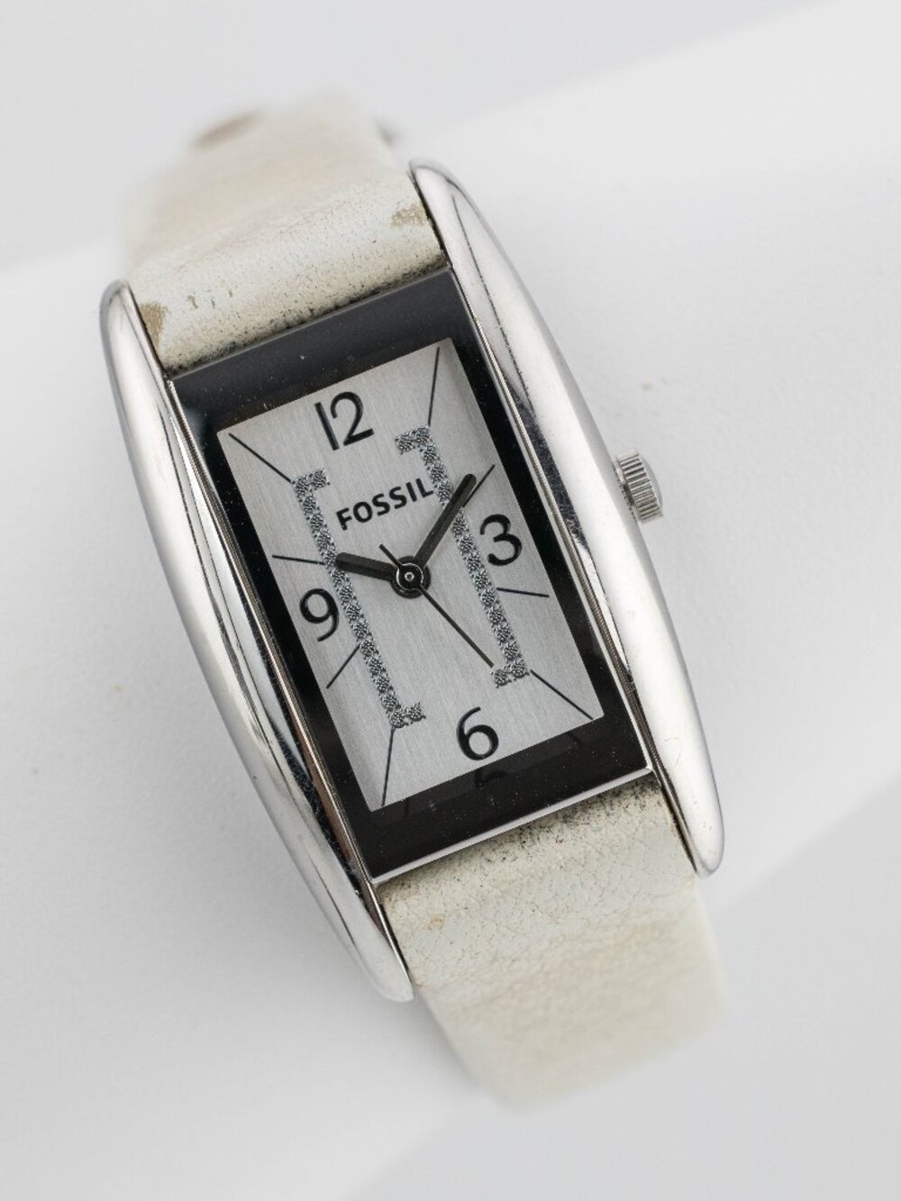 Fossil ES2417 Women's Rectangle White Leather Quartz Analog Watch Fresh Battery